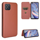 For OPPO A92s Carbon Fiber Texture Magnetic Horizontal Flip TPU + PC + PU Leather Case with Card Slot(Brown)