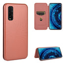 For OPPO Find X2 Carbon Fiber Texture Magnetic Horizontal Flip TPU + PC + PU Leather Case with Card Slot(Brown)