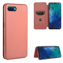 For OPPO Reno A Carbon Fiber Texture Magnetic Horizontal Flip TPU + PC + PU Leather Case with Card Slot(Brown)