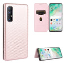 For OPPO Reno3 5G (Japanese Version) Carbon Fiber Texture Magnetic Horizontal Flip TPU + PC + PU Leather Case with Card Slot(Pink)