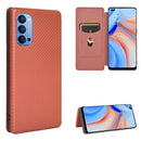 For OPPO Reno4 4G Carbon Fiber Texture Magnetic Horizontal Flip TPU + PC + PU Leather Case with Card Slot(Brown)