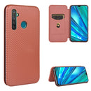 For OPPO Realme 5 / Realme 5s Carbon Fiber Texture Magnetic Horizontal Flip TPU + PC + PU Leather Case with Card Slot(Brown)
