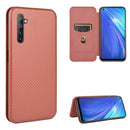 For OPPO Realme 6 Carbon Fiber Texture Magnetic Horizontal Flip TPU + PC + PU Leather Case with Card Slot(Brown)