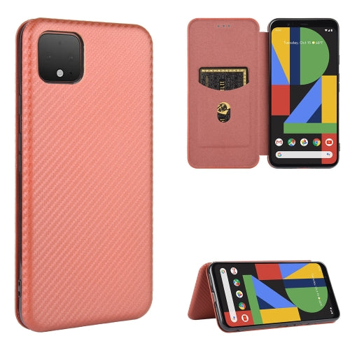 For Google Pixel 4 Carbon Fiber Texture Magnetic Horizontal Flip TPU + PC + PU Leather Case with Card Slot(Brown)