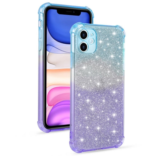 For iPhone 11 Pro Max Gradient Glitter Powder Shockproof TPU Protective Case(Blue Purple)