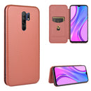 For Xiaomi Redmi 9 Carbon Fiber Texture Magnetic Horizontal Flip TPU + PC + PU Leather Case with Card Slot(Brown)