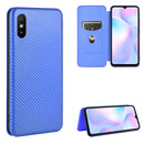 For Xiaomi Redmi 9A Carbon Fiber Texture Magnetic Horizontal Flip TPU + PC + PU Leather Case with Card Slot(Blue)