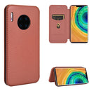 For Huawei Mate 30 Pro Carbon Fiber Texture Magnetic Horizontal Flip TPU + PC + PU Leather Case with Card Slot(Brown)