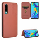 For Huawei P30 Carbon Fiber Texture Magnetic Horizontal Flip TPU + PC + PU Leather Case with Card Slot(Brown)