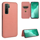 For Huawei nova 7 SE / P40 Lite 5G Carbon Fiber Texture Magnetic Horizontal Flip TPU + PC + PU Leather Case with Card Slot(Brown)