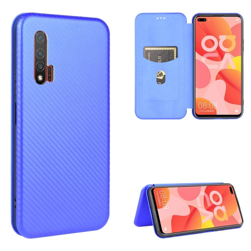 For Huawei nova 6 5G Carbon Fiber Texture Magnetic Horizontal Flip TPU + PC + PU Leather Case with Card Slot(Blue)