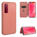 For Huawei nova 7 Pro 5G Carbon Fiber Texture Magnetic Horizontal Flip TPU + PC + PU Leather Case with Card Slot(Brown)