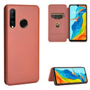 For Huawei P30 Lite / nova 4e Carbon Fiber Texture Magnetic Horizontal Flip TPU + PC + PU Leather Case with Card Slot(Brown)