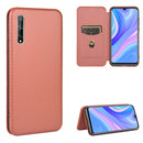 For Huawei Y8p / Enjoy 10S Carbon Fiber Texture Magnetic Horizontal Flip TPU + PC + PU Leather Case with Card Slot(Brown)