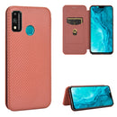 For Huawei Honor 9X Lite Carbon Fiber Texture Magnetic Horizontal Flip TPU + PC + PU Leather Case with Card Slot(Brown)