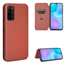 For Huawei Honor 30 Youth Carbon Fiber Texture Magnetic Horizontal Flip TPU + PC + PU Leather Case with Card Slot(Brown)