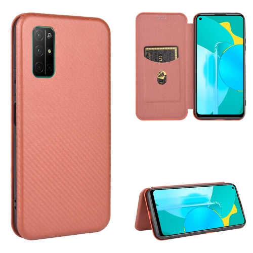 For Huawei Honor View30 Carbon Fiber Texture Magnetic Horizontal Flip TPU + PC + PU Leather Case with Card Slot(Brown)