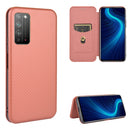 For Huawei Honor X10 5G Carbon Fiber Texture Magnetic Horizontal Flip TPU + PC + PU Leather Case with Card Slot(Brown)