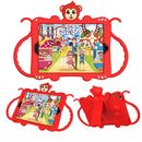 For iPad 9.7 (2018) Cartoon Monkey Kids Tablet Shockproof EVA Protective Case with Holder & Shoulder Strap & Handle(Red)