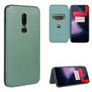 For OnePlus 6 Carbon Fiber Texture Magnetic Horizontal Flip TPU + PC + PU Leather Case with Card Slot(Green)