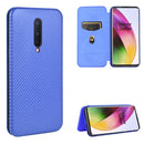 For OnePlus 8 Carbon Fiber Texture Magnetic Horizontal Flip TPU + PC + PU Leather Case with Card Slot(Blue)