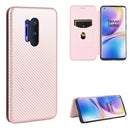 For OnePlus 8 Pro Carbon Fiber Texture Magnetic Horizontal Flip TPU + PC + PU Leather Case with Card Slot(Pink)