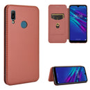 For Huawei Y6 (2019) / Honor Y6s Carbon Fiber Texture Magnetic Horizontal Flip TPU + PC + PU Leather Case with Card Slot(Brown)