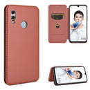 For Huawei Honor 10 Lite / P smart (2019) Carbon Fiber Texture Magnetic Horizontal Flip TPU + PC + PU Leather Case with Card Slot(Brown)