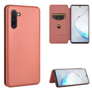 For Samsung Galaxy Note10 Carbon Fiber Texture Magnetic Horizontal Flip TPU + PC + PU Leather Case with Card Slot(Brown)