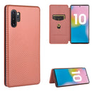 For Samsung Galaxy Note10 Plus Carbon Fiber Texture Magnetic Horizontal Flip TPU + PC + PU Leather Case with Card Slot(Brown)