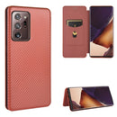 For Samsung Galaxy Note20 Ultra Carbon Fiber Texture Magnetic Horizontal Flip TPU + PC + PU Leather Case with Card Slot(Brown)