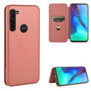 For Motorola Moto G Stylus Carbon Fiber Texture Magnetic Horizontal Flip TPU + PC + PU Leather Case with Rope & Card Slot(Brown)