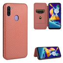 For Samsung Galaxy M11 Carbon Fiber Texture Magnetic Horizontal Flip TPU + PC + PU Leather Case with Rope & Card Slot(Brown)