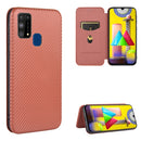 For Samsung Galaxy M31 Carbon Fiber Texture Magnetic Horizontal Flip TPU + PC + PU Leather Case with Rope & Card Slot(Brown)