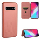 For Samsung Galaxy S10 5G Carbon Fiber Texture Magnetic Horizontal Flip TPU + PC + PU Leather Case with Rope & Card Slot(Brown)