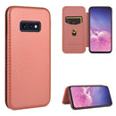 For Samsung Galaxy S10e Carbon Fiber Texture Magnetic Horizontal Flip TPU + PC + PU Leather Case with Rope & Card Slot(Brown)