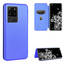 For Samsung Galaxy S20 Ultra Carbon Fiber Texture Magnetic Horizontal Flip TPU + PC + PU Leather Case with Rope & Card Slot(Blue)