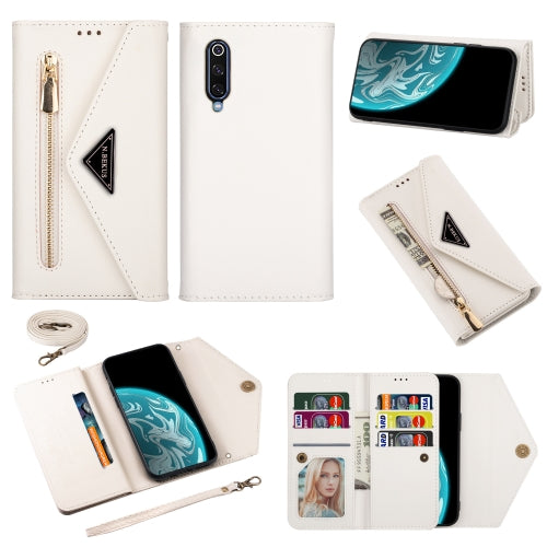 For Xiaomi Mi 9 Skin Feel Zipper Horizontal Flip Leather Case with Holder & Card Slots & Photo Frame & Lanyard & Long Rope(White)