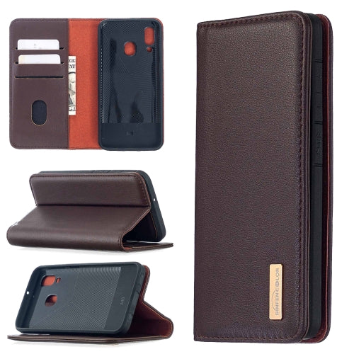 For Samsung Galaxy A40 2 in 1 Detachable Magnetic Horizontal Flip Genuine Leather Case with Holder & Card Slots & Wallet(Dark Brown)