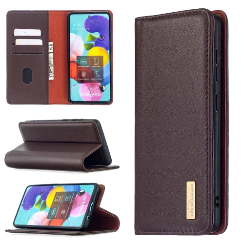 For Samsung Galaxy A51 2 in 1 Detachable Magnetic Horizontal Flip Genuine Leather Case with Holder & Card Slots & Wallet(Dark Brown)