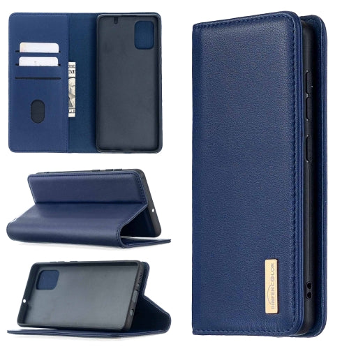 For For Samsung Galaxy A71 2 in 1 Detachable Magnetic Horizontal Flip Genuine Leather Case with Holder & Card Slots & Wallet(Blue)