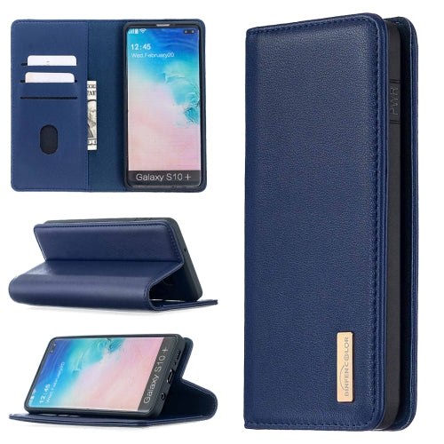 For Samsung Galaxy S10+ 2 in 1 Detachable Magnetic Horizontal Flip Genuine Leather Case with Holder & Card Slots & Wallet(Blue)