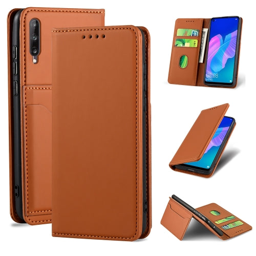 For Huawei P40 Lite E Strong Magnetism Liquid Feel Horizontal Flip Leather Case with Holder & Card Slots & Wallet(Brown)