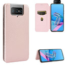 For Asus Zenfone 7 ZS670KS / ZenFone 7 Pro ZS671KS Carbon Fiber Texture Magnetic Horizontal Flip TPU + PC + PU Leather Case with Card Slot(Pink)