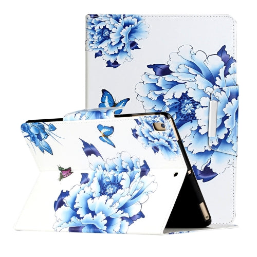 For iPad 9.7 (2018) Painted Pattern Horizontal Flip Leather Case with Holder(Blue and White Porcelain Butterfly)