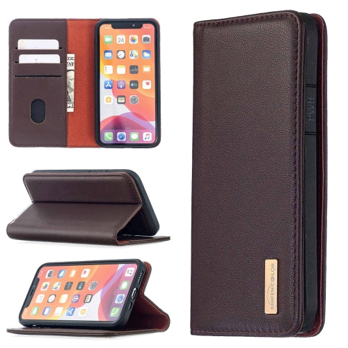For iPhone 11 Pro 2 in 1 Detachable Magnetic Horizontal Flip Genuine Leather Case with Holder & Card Slots & Wallet(Dark Brown)