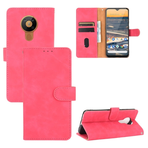 For Nokia 5.3 Solid Color Skin Feel Magnetic Buckle Horizontal Flip Calf Texture PU Leather Case with Holder & Card Slots & Wallet(Rose Red)