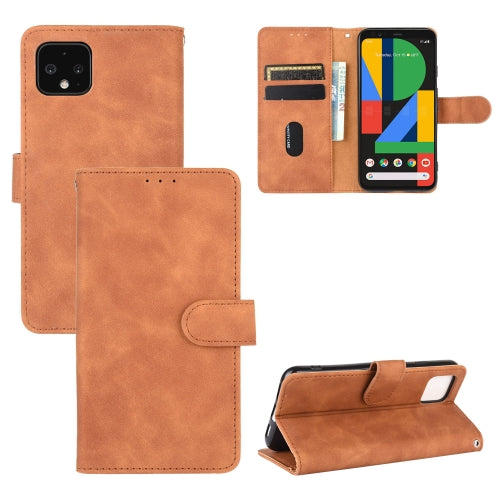 For Google Pixel 4 XL Solid Color Skin Feel Magnetic Buckle Horizontal Flip Calf Texture PU Leather Case with Holder & Card Slots & Wallet(Brown)