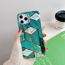 For iPhone 12 / 12 Pro Plating Splicing Pattern Soft TPU Protective Case(Dark Green Lattice)