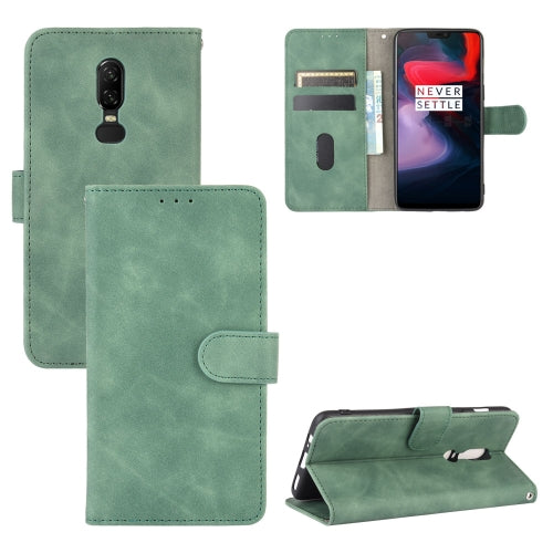 For OnePlus 6 Solid Color Skin Feel Magnetic Buckle Horizontal Flip Calf Texture PU Leather Case with Holder & Card Slots & Wallet(Green)